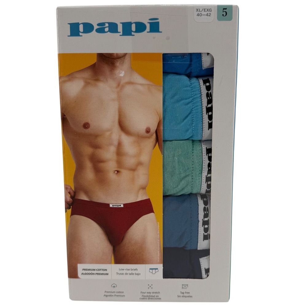 Papi Mens Low Rise Briefs 5-Pack Premium Cotton Stretch XL 40-42 Casual NEW